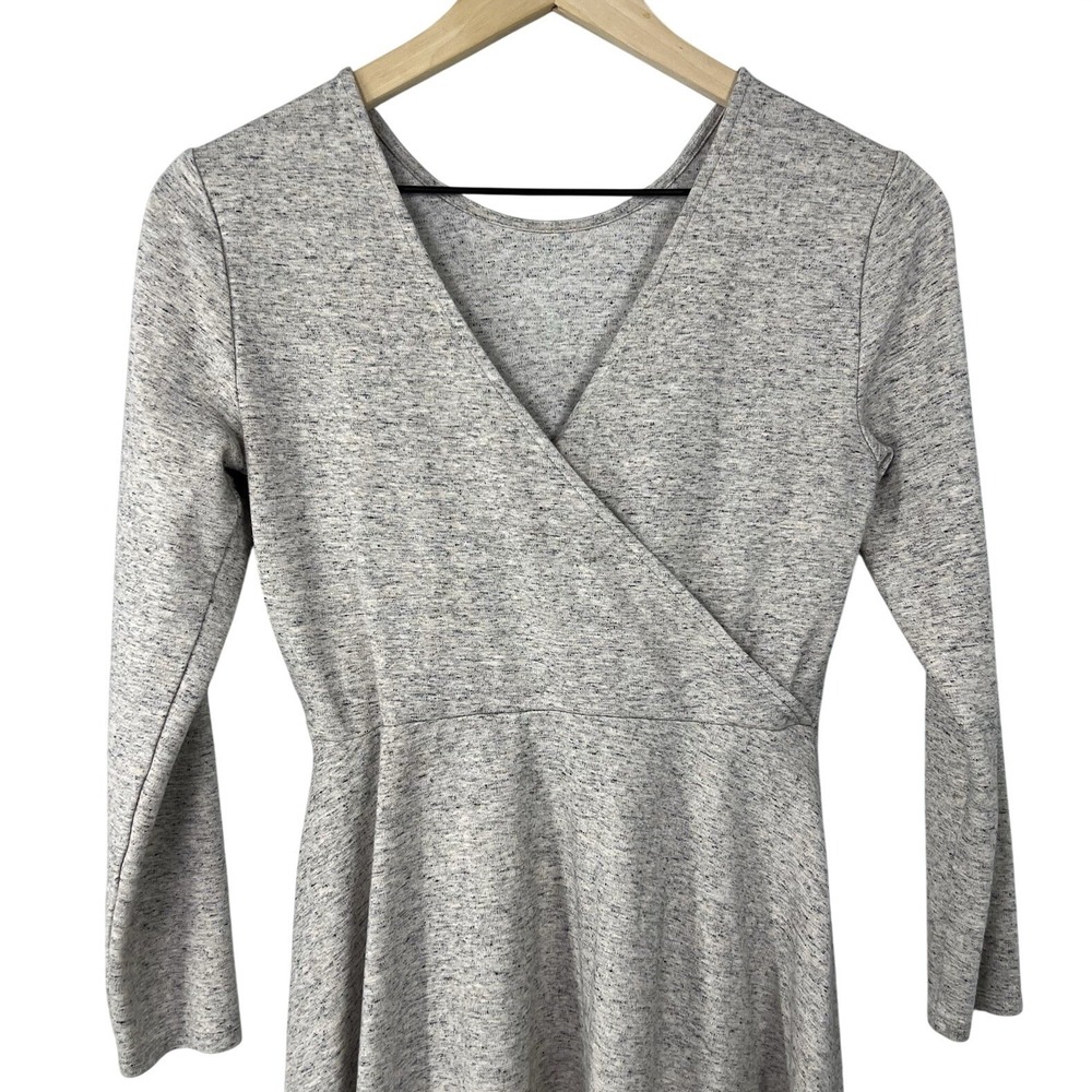 Lou & Grey Womens XS Grey Heathered Long‎ Sleeve Wrap Fit & Flare Mini Dress - Picture 2 of 8